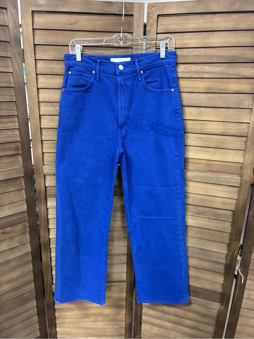 MOTHER High Waisted Tunnel Vision Ankle Straight Jeans in Electric Blue